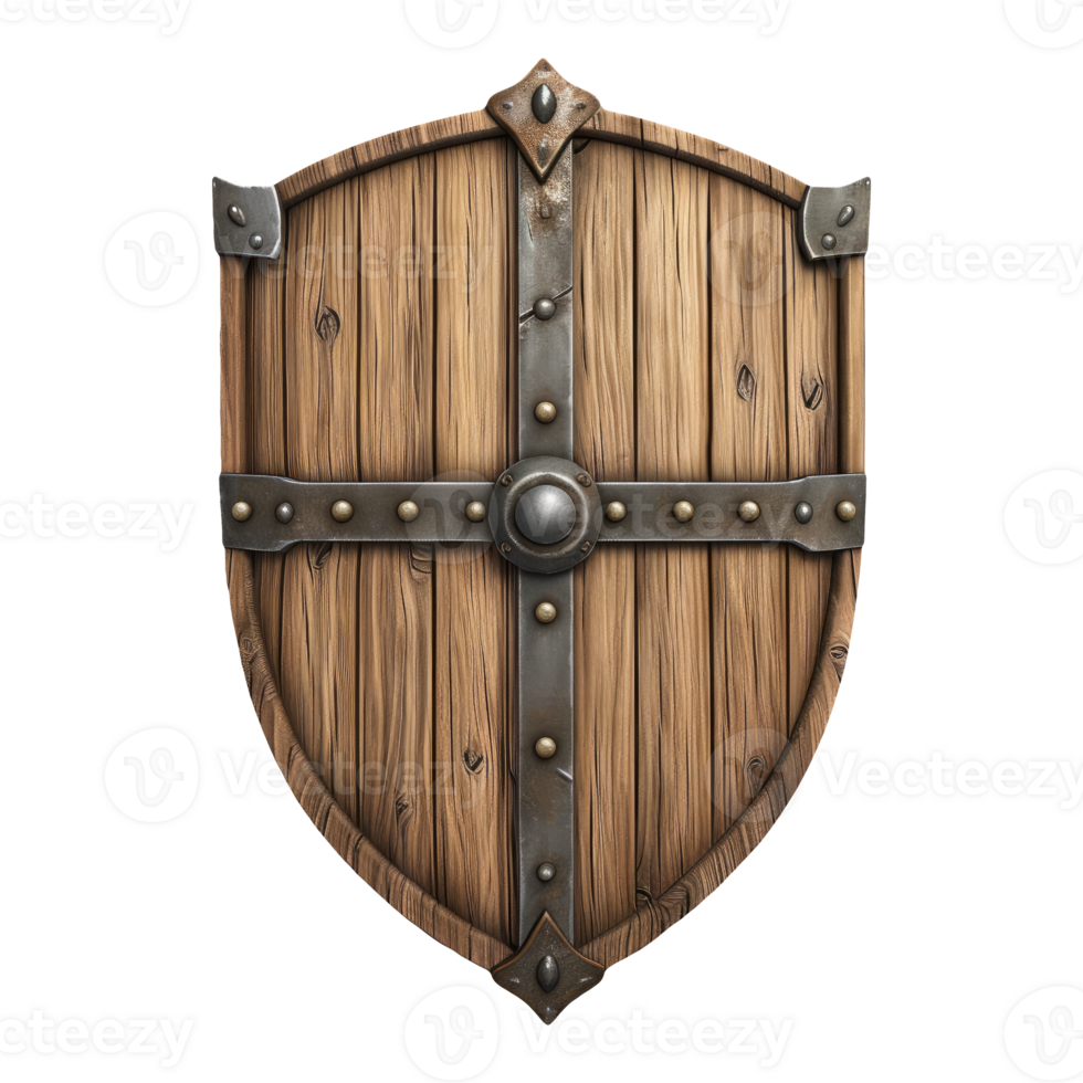 AI generated a wooden shield with rivets on it png