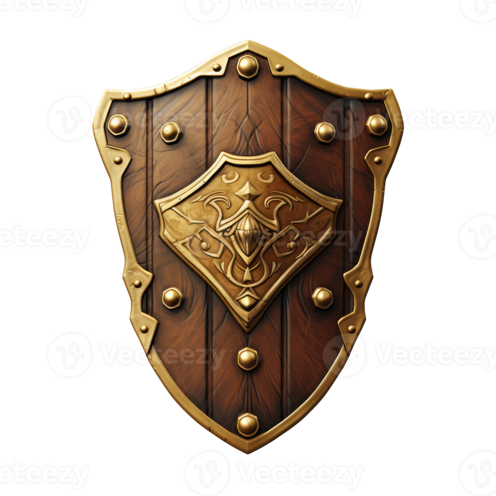 AI generated a wooden shield with rivets on it png