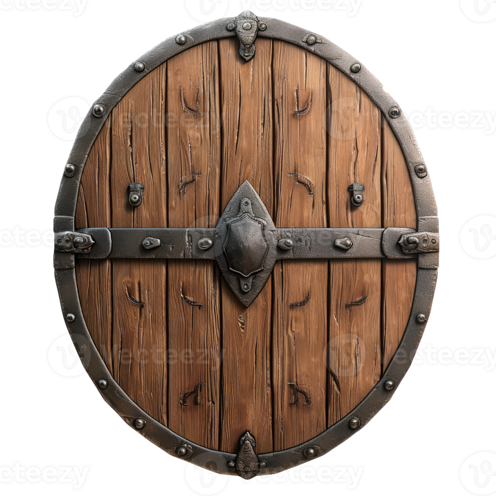 AI generated a wooden shield with rivets on it png