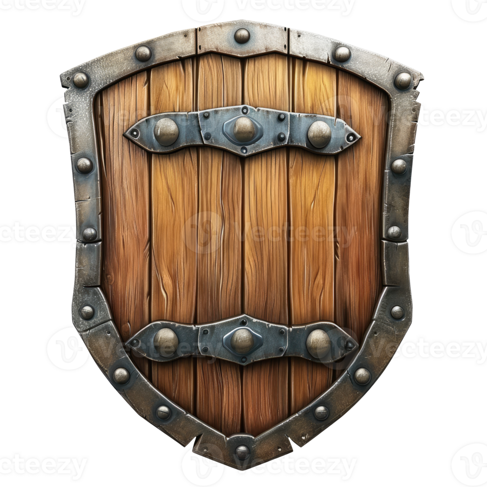 AI generated a wooden shield with rivets on it png