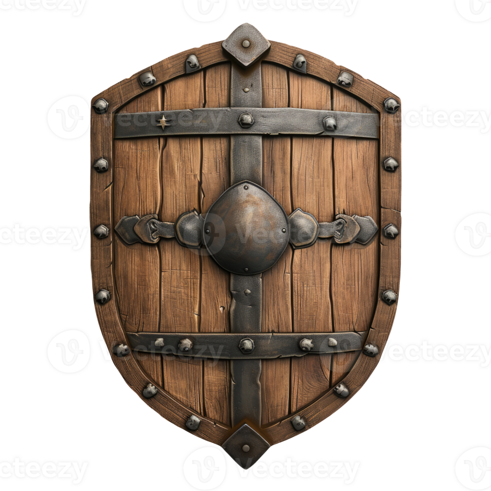 AI generated a wooden shield with rivets on it png