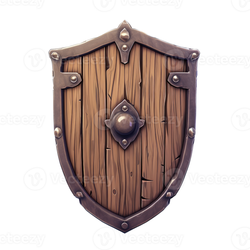 AI generated a wooden shield with rivets on it png