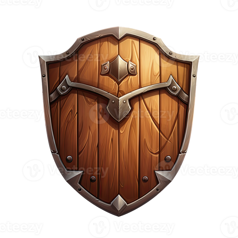 AI generated a wooden shield with rivets on it png