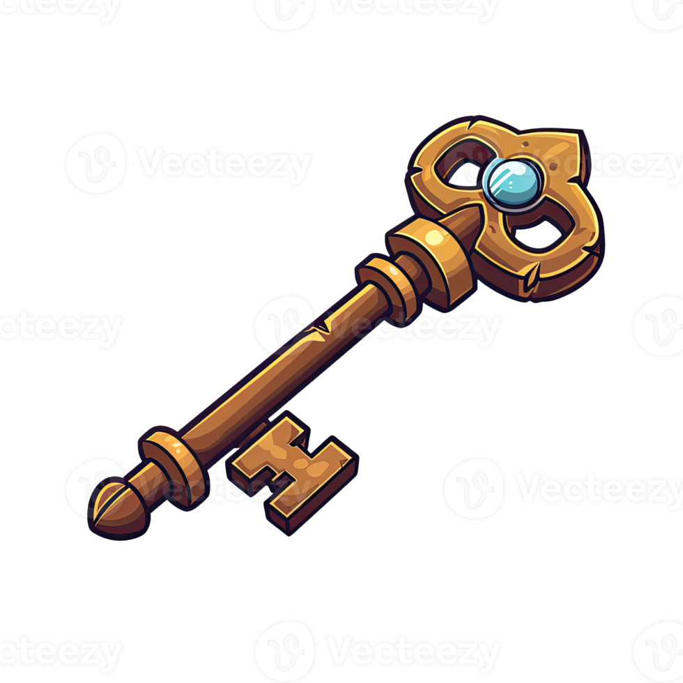 AI generated 2D Ancient Treasure Chest Key Game Asset Design png