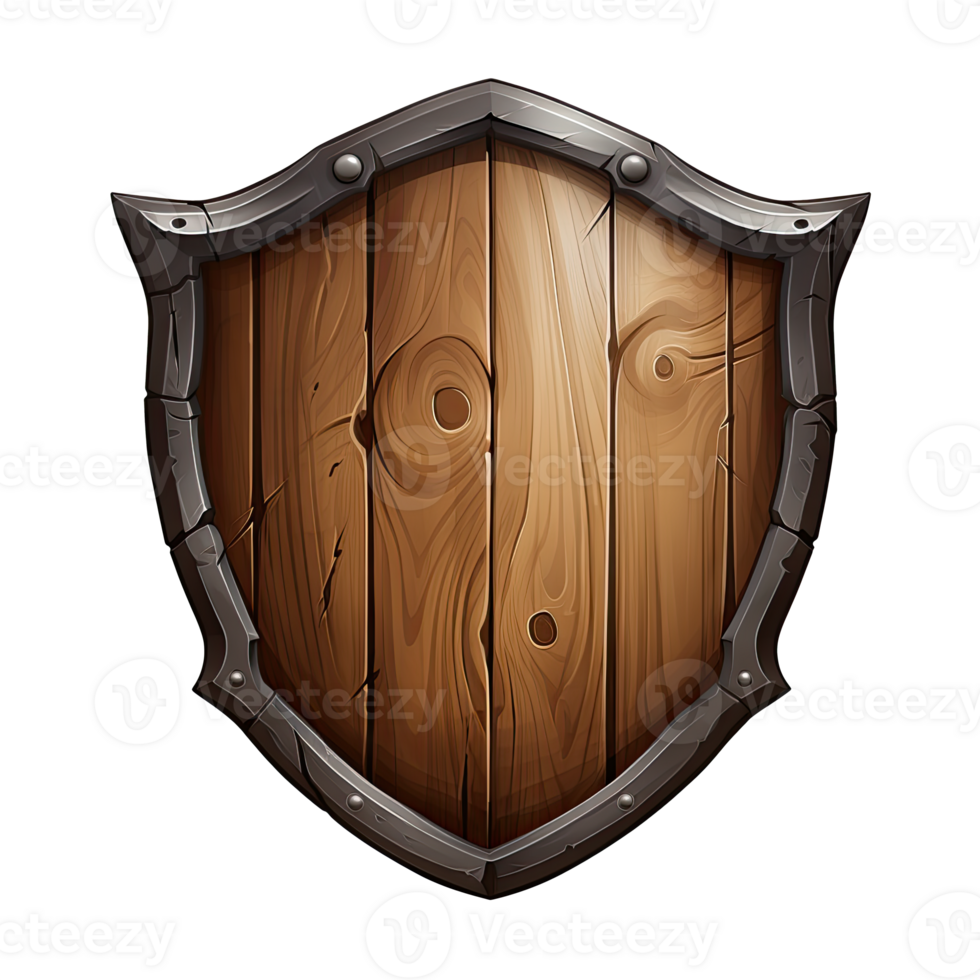 AI generated a wooden shield with rivets on it png