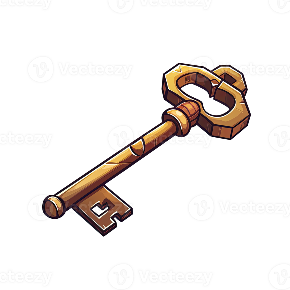AI generated 2D Ancient Treasure Chest Key Game Asset Design png