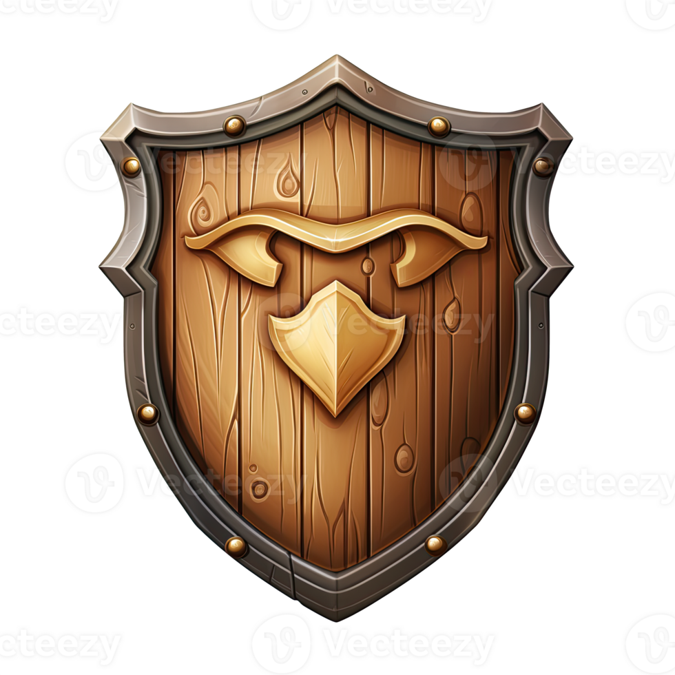 AI generated a wooden shield with rivets on it png