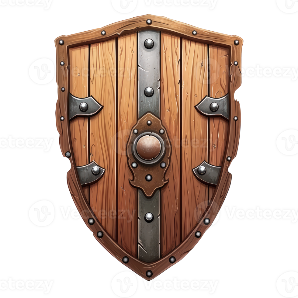 AI generated a wooden shield with rivets on it png