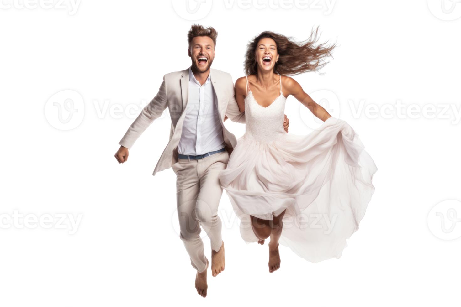 AI generated Joyful Couple Running on Transparent Background png