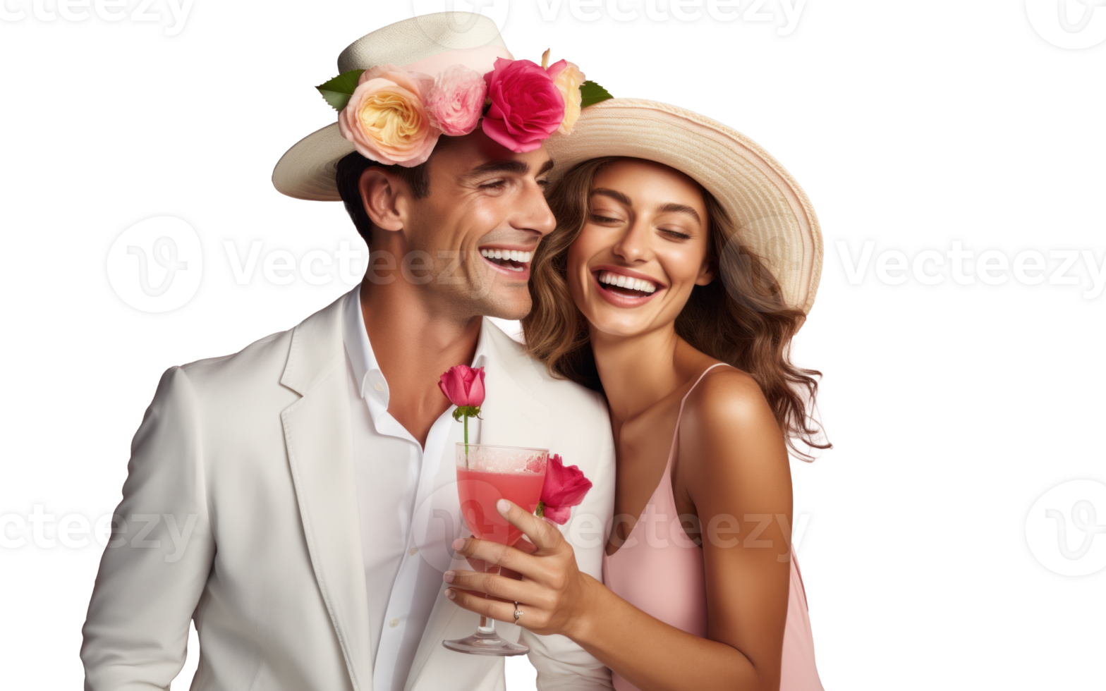 AI generated Summer Fun with Joyful Couple Sharing a Drink png