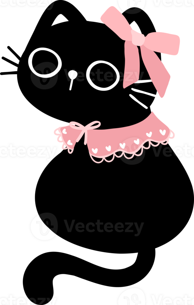 cute coquette black cat with pink ribbon bow png