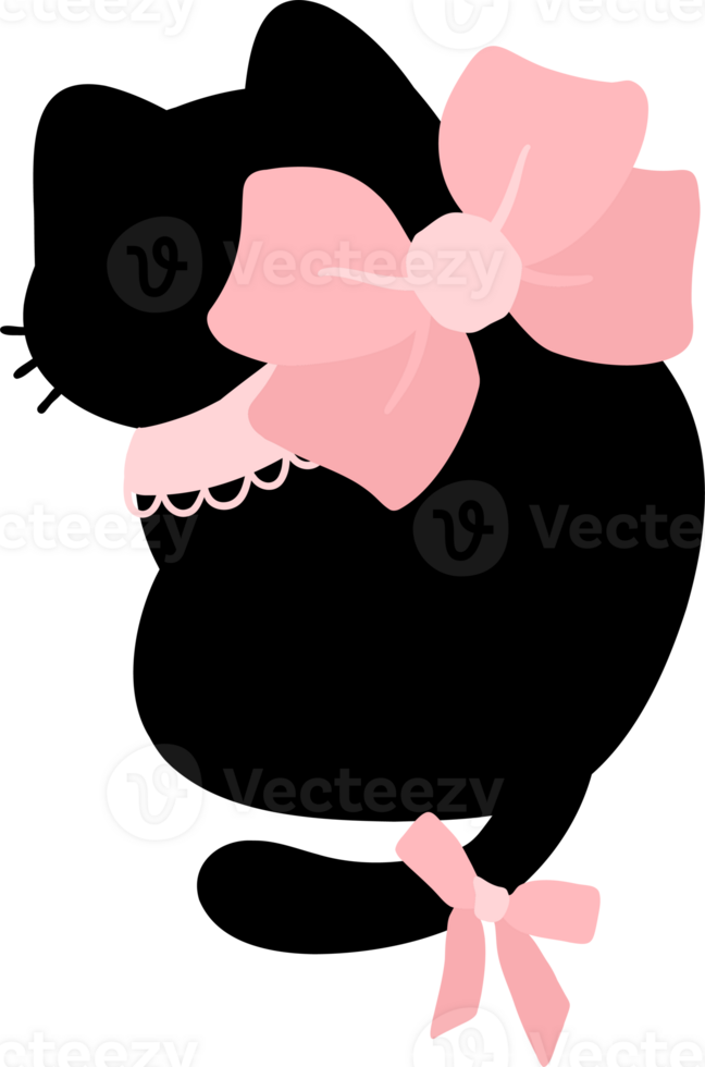 cute coquette black cat with pink ribbon bow png