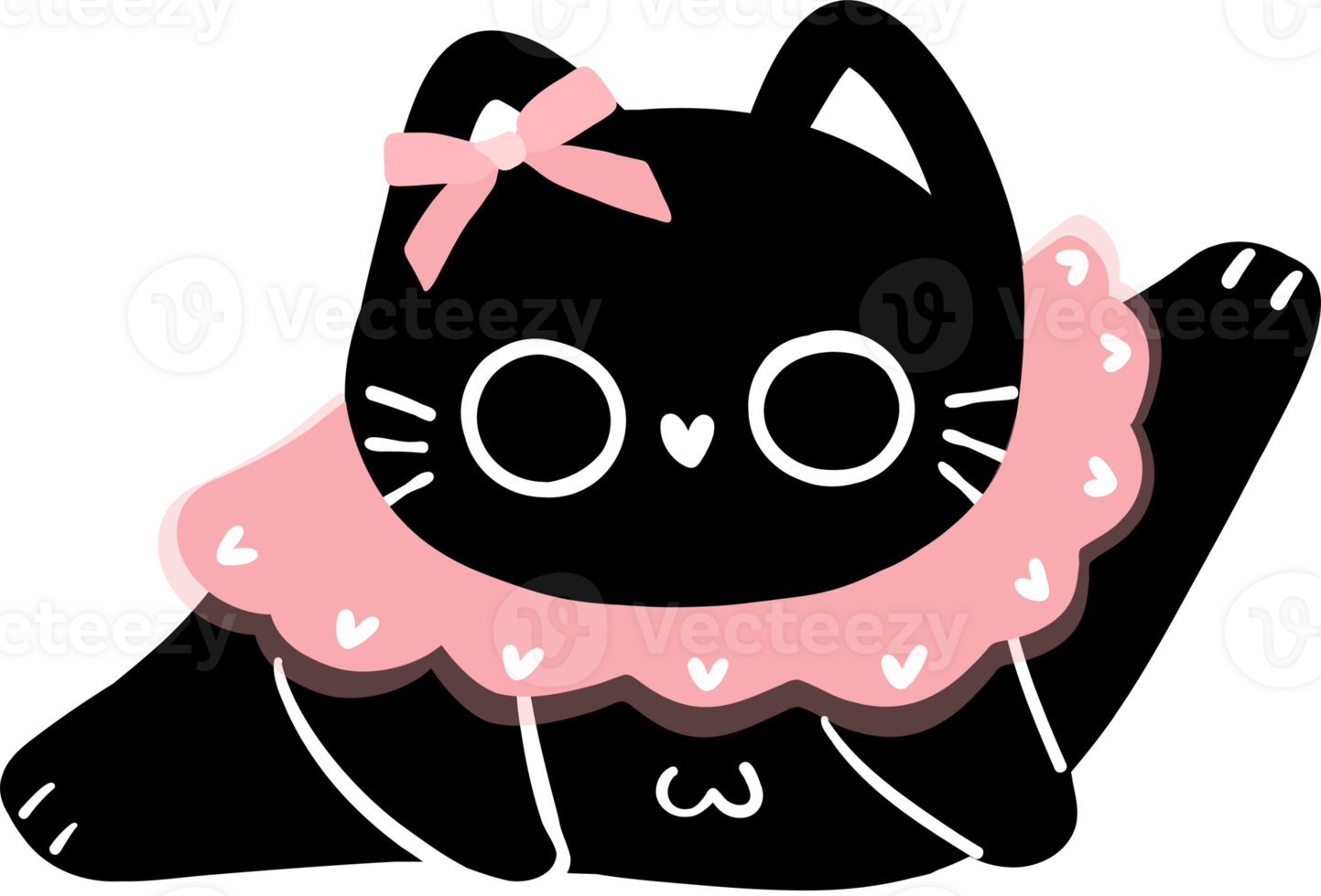 cute coquette black cat with pink ribbon bow png