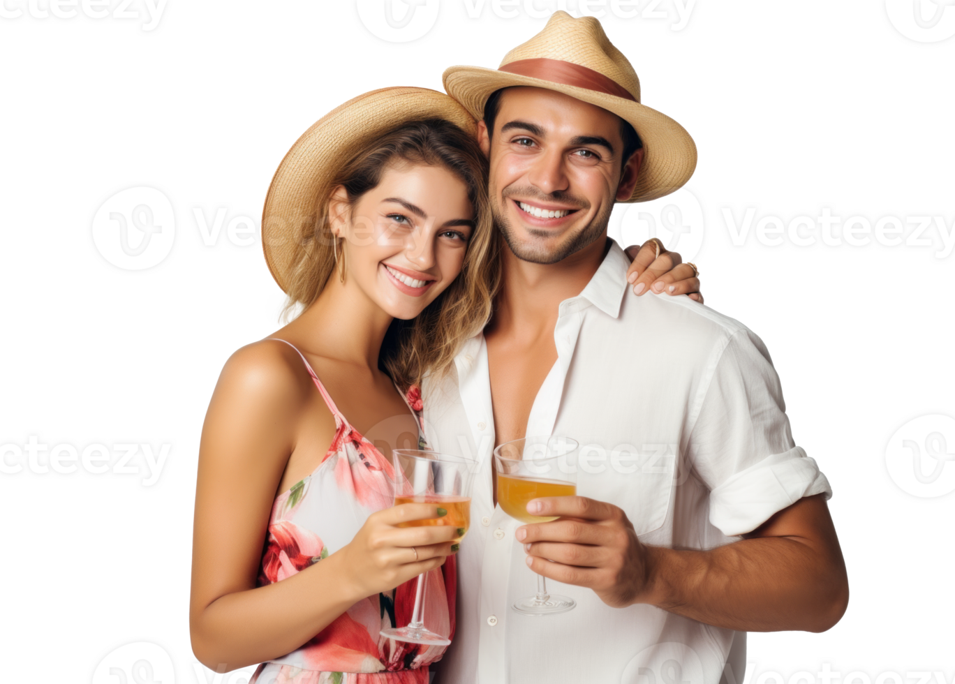 AI generated Summer Fun with Happy Couple Toasting Drinks png