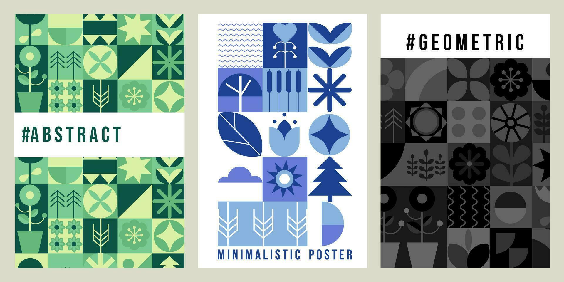 Modern geometric monochrome silhouette  poster. Abstract nature shapes. Bauhaus. vector