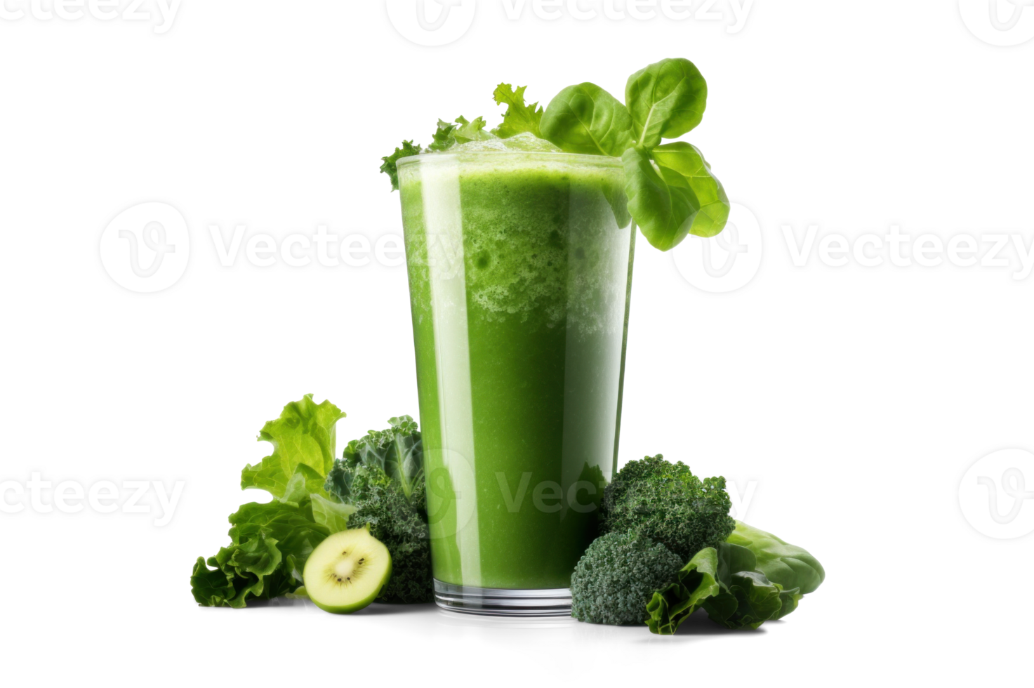 AI generated green smoothie, png file of isolated cutout object with shadow on transparent background.