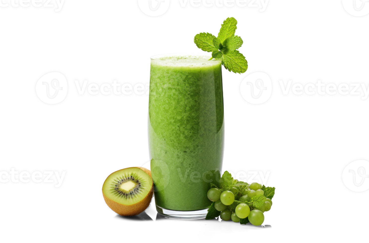 AI generated green smoothie, png file of isolated cutout object with shadow on transparent background.