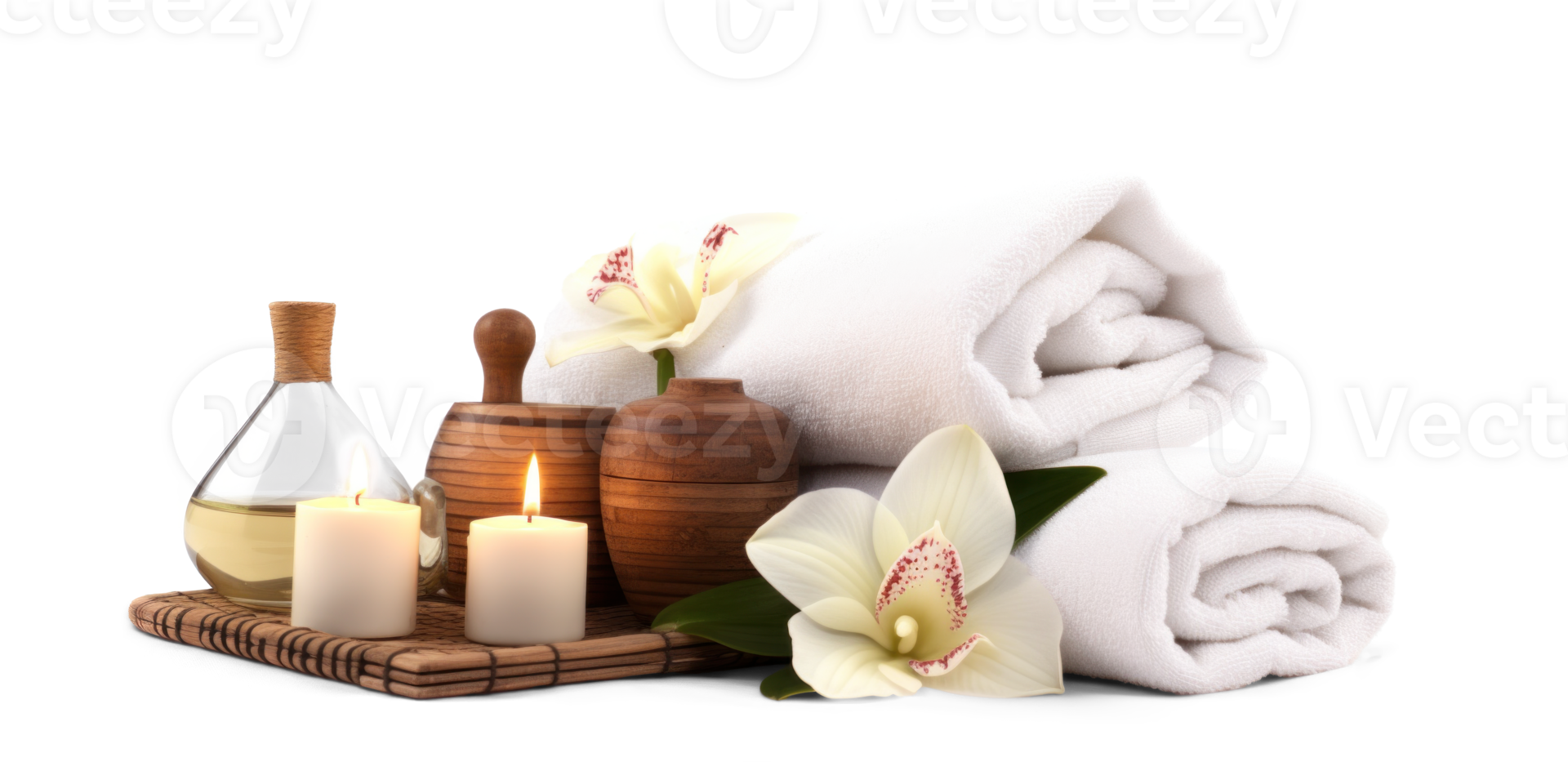 AI generated day spa set, png file of isolated cutout object with shadow on transparent background.