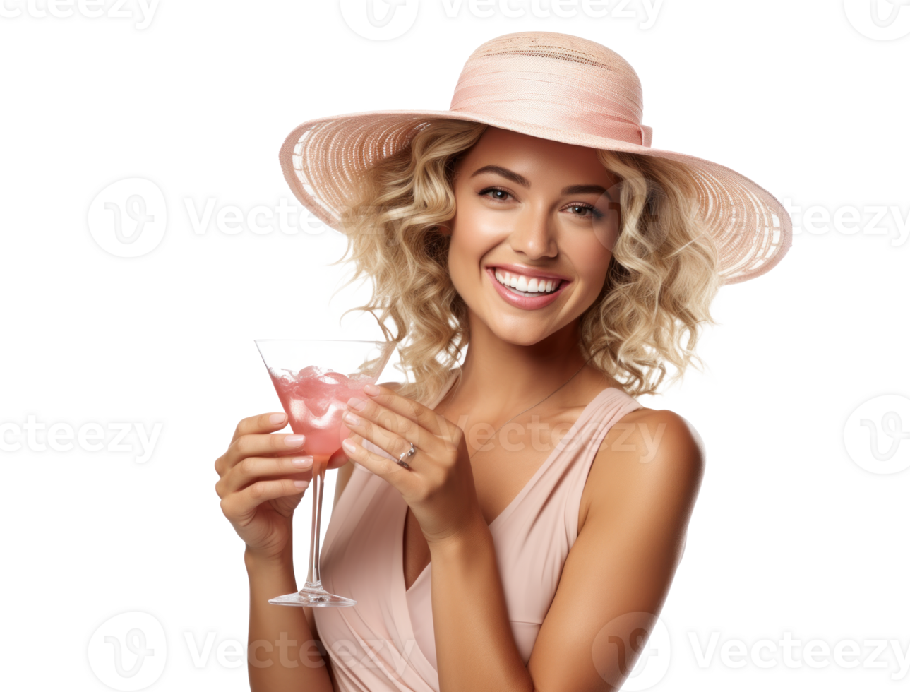 ai gegenereerd zomer pret vrouw met een cocktail Aan transparant achtergrond png