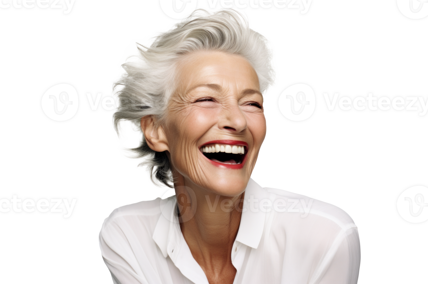 AI generated Radiant Older Woman Smiling on Transparent Background png