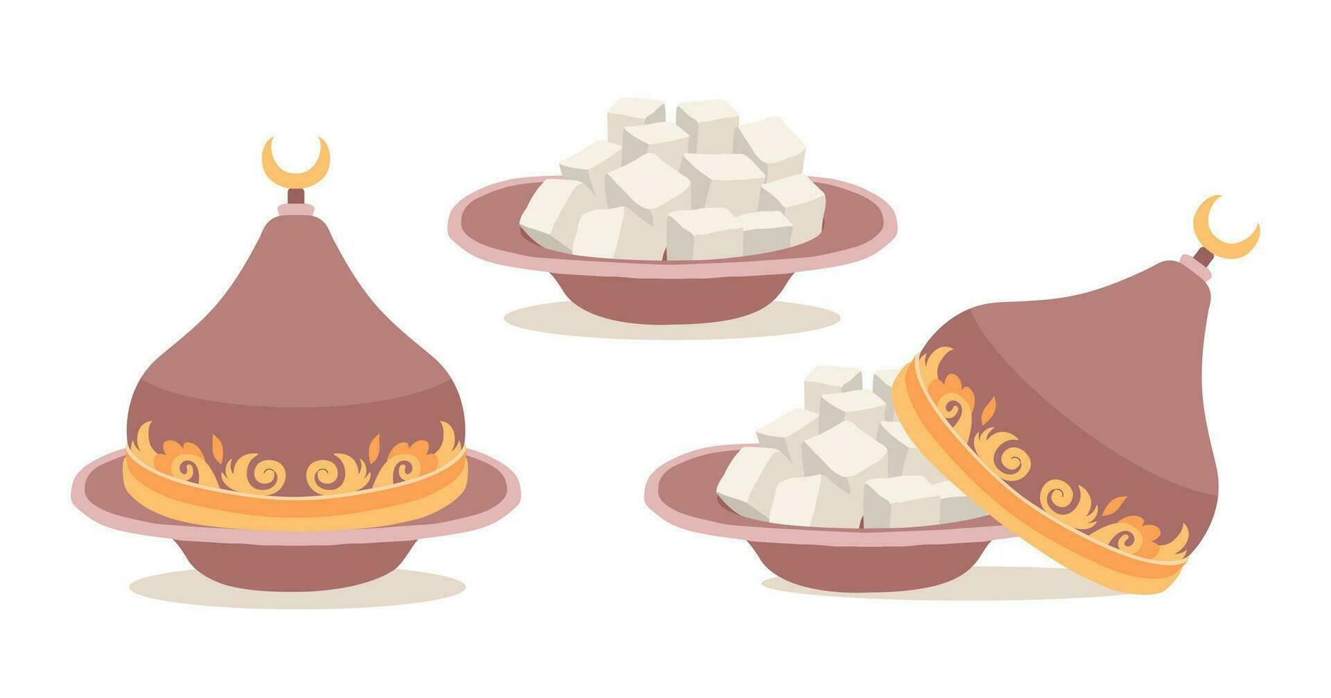 Turkish delight, lokum. Traditional Islamic plate for sweets. Happy eid al fitr or eid mubarak. vector