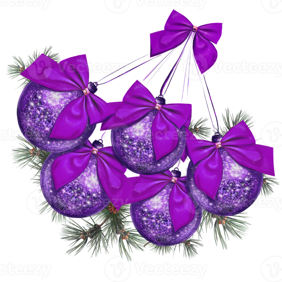 a bunch of purple shiny Christmas balls with bows png