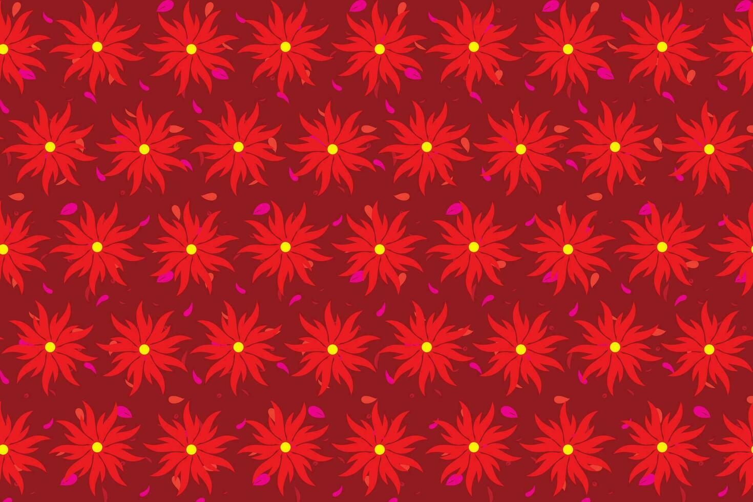 Illustration pattern red of flower on red background. vector