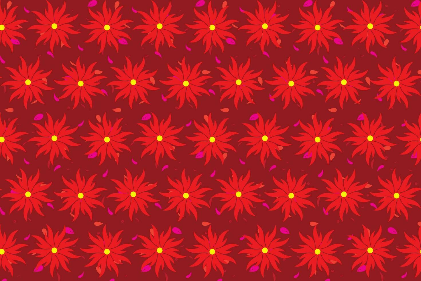 Illustration pattern red of flower on red background. vector