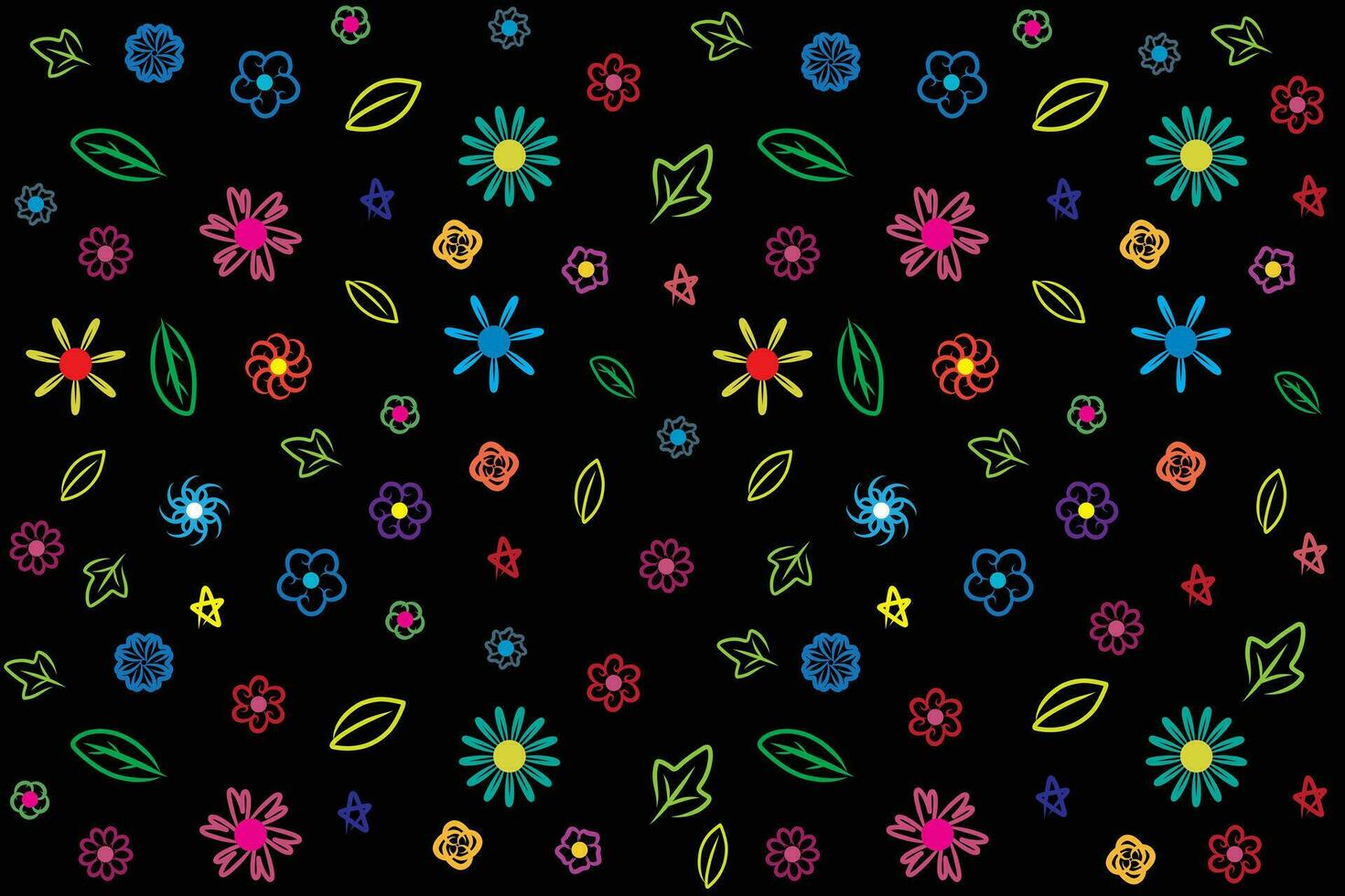 Illustration of abstract multi color flower with leaf on black background. vector