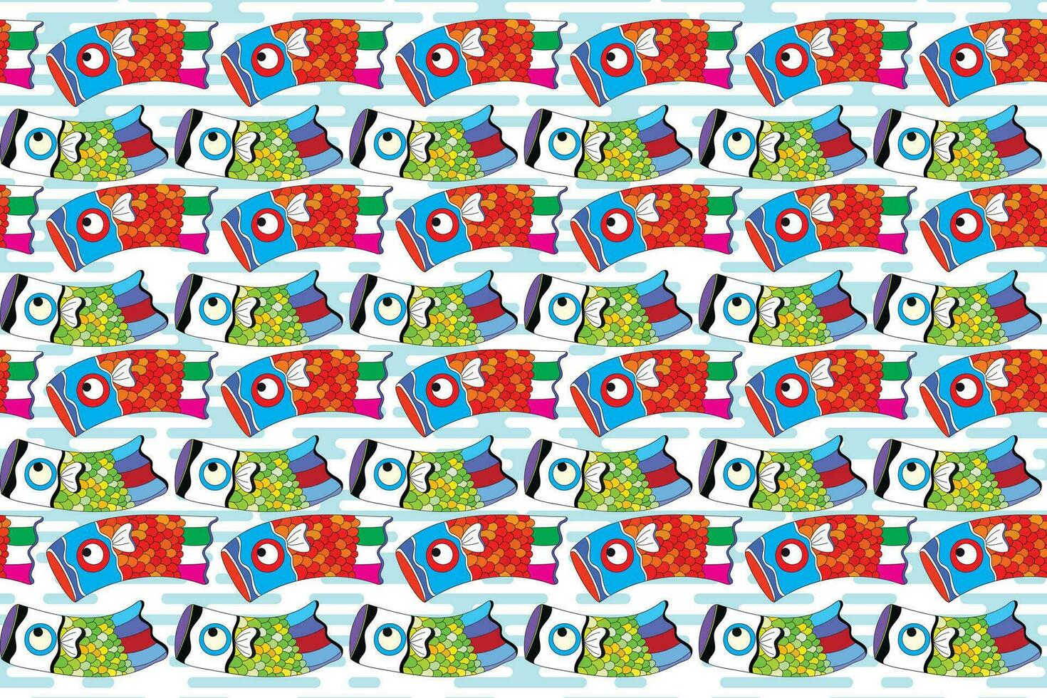 Illustration pattern of koi flag on soft blue line background. vector