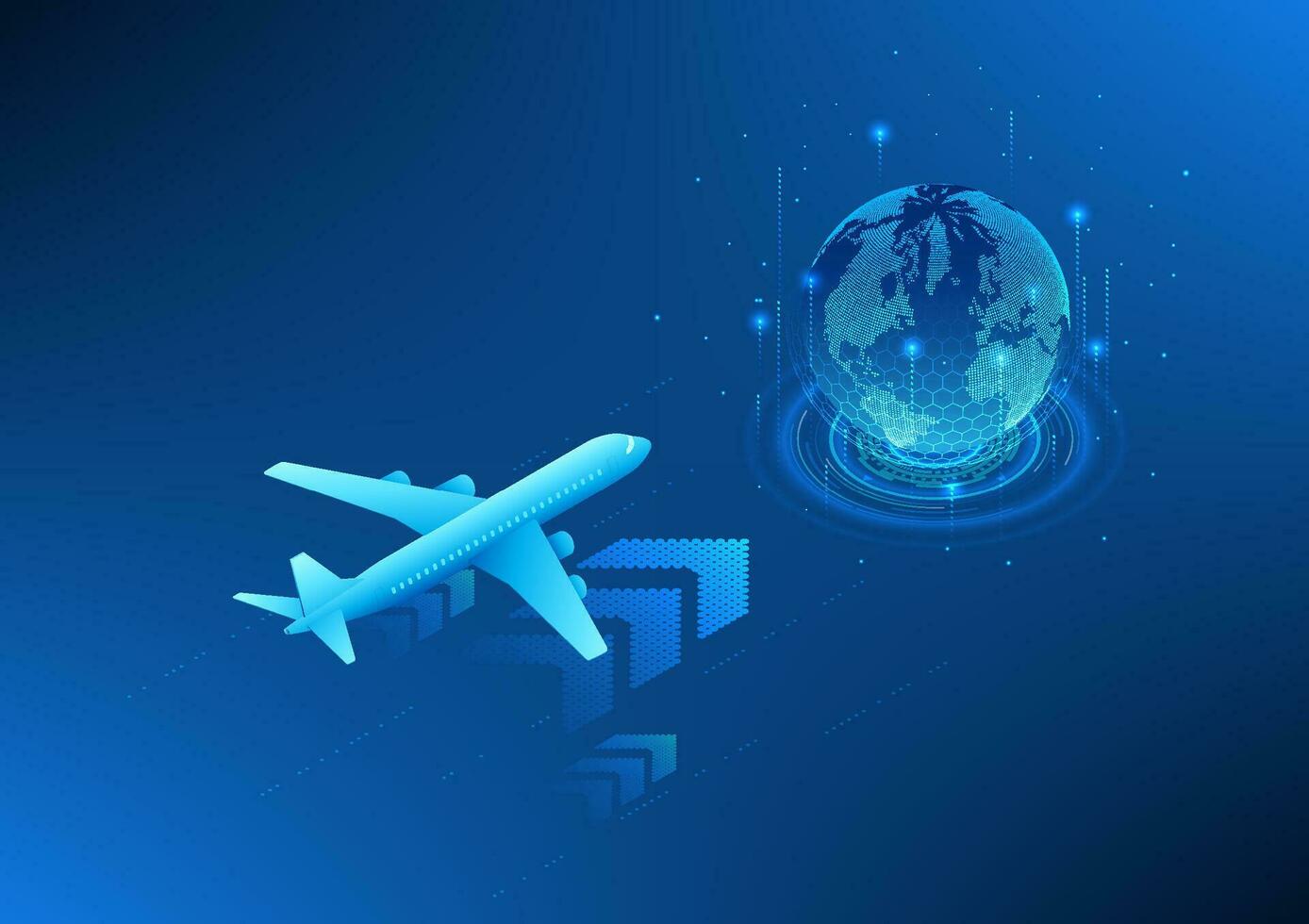 Transport and logistics business technology, airplane above arrow Pointing to the globe, concept of cargo aviation Using technology to help manage the transportation system, Isometric image vector