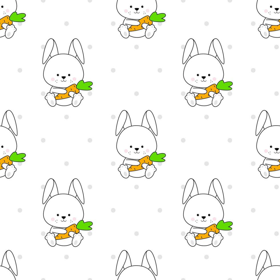 Funny rabbit with carrot. Seamless easter pattern vector