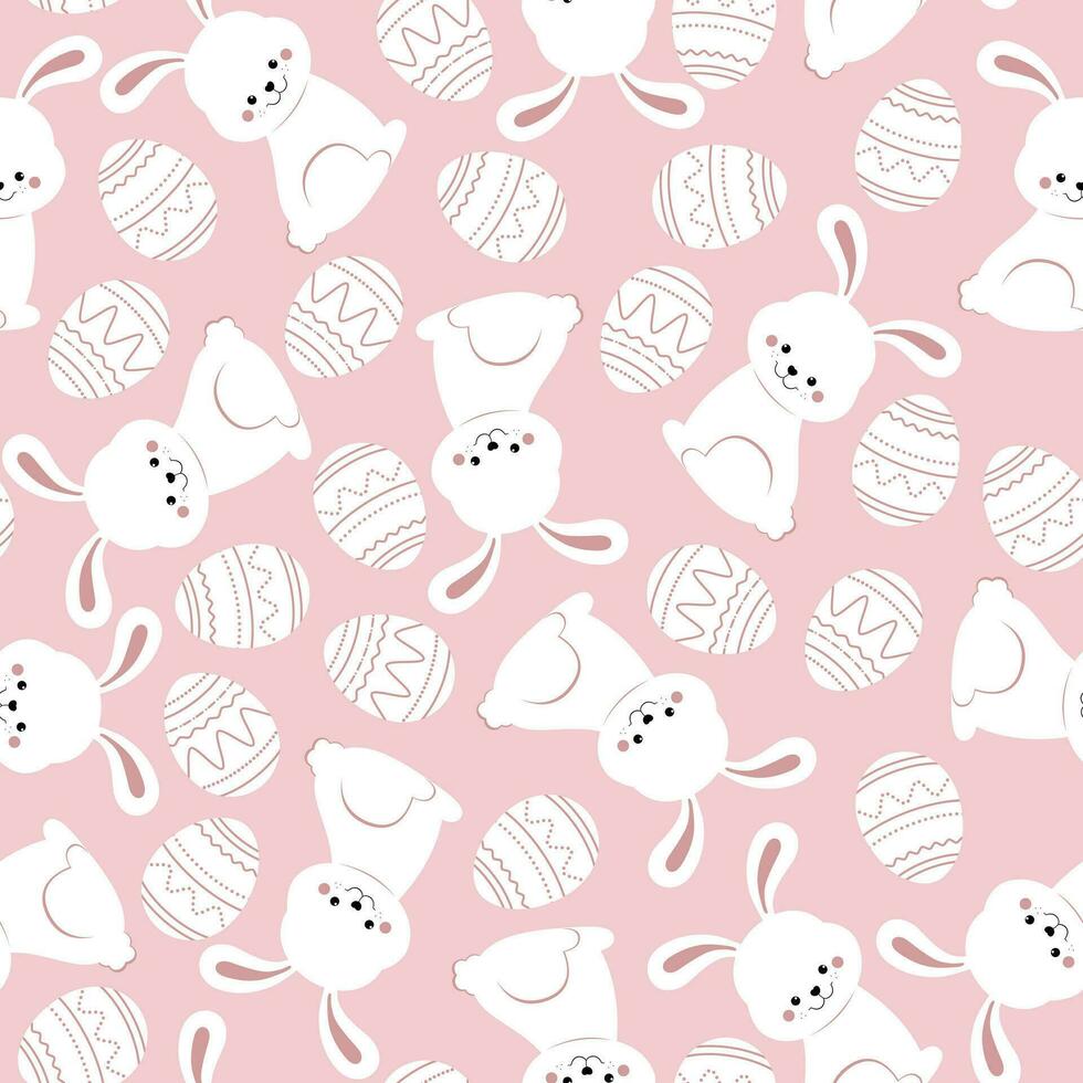 Seamless pattern rabbit, bird and flowers. Beautiful Decorative Bunny pink Background, Element for design. Design print for textile. vector