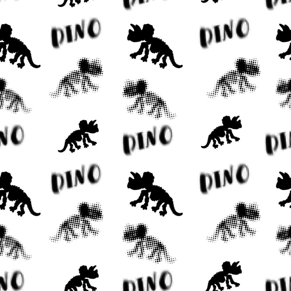 Dinosaurs silhouette seamless pattern black and white illustration of a predator animal vector