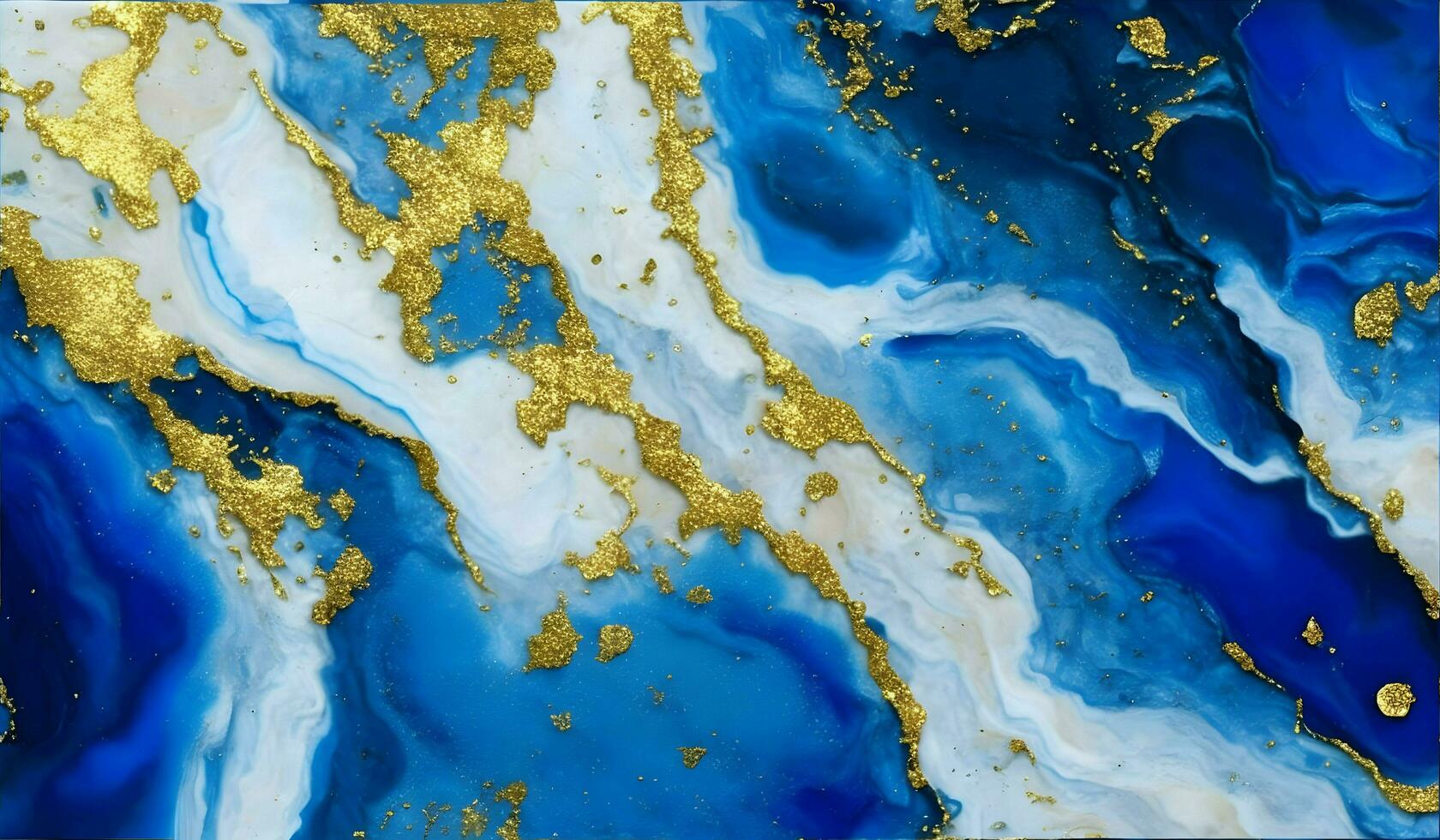 AI generated Blue, white and gold abstract acrylic background. Marbling artwork texture. Gold powder. Agate ripple pattern photo