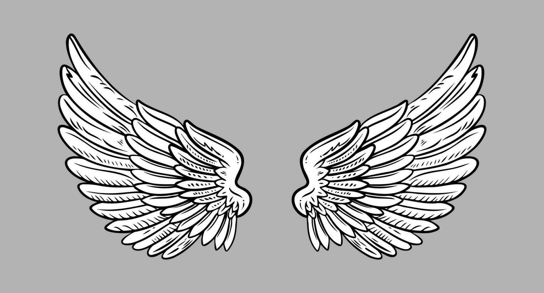 Sketch angel wings. Angel feather wing. Vector illustration.