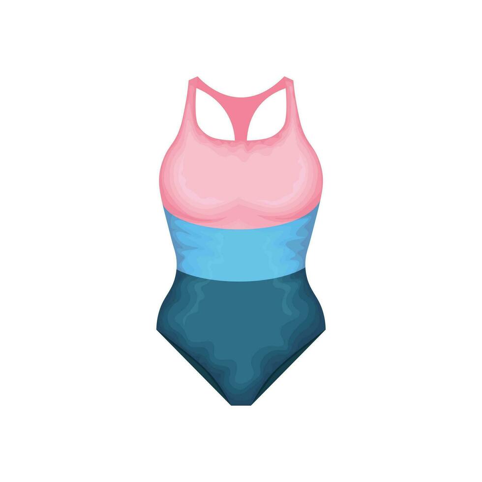 Swimsuit. Women s indoor swimsuit in pink and blue colors. Women s beach accessory. Bathing clothes. Vector illustration isolated on a white background