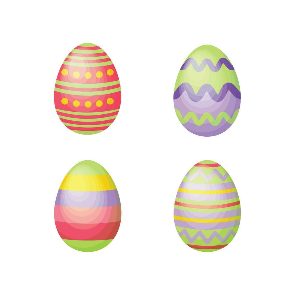 Easter eggs with colorful ornaments. A set of Easter eggs of different colors. Collection of Easter eggs. Vector illustration