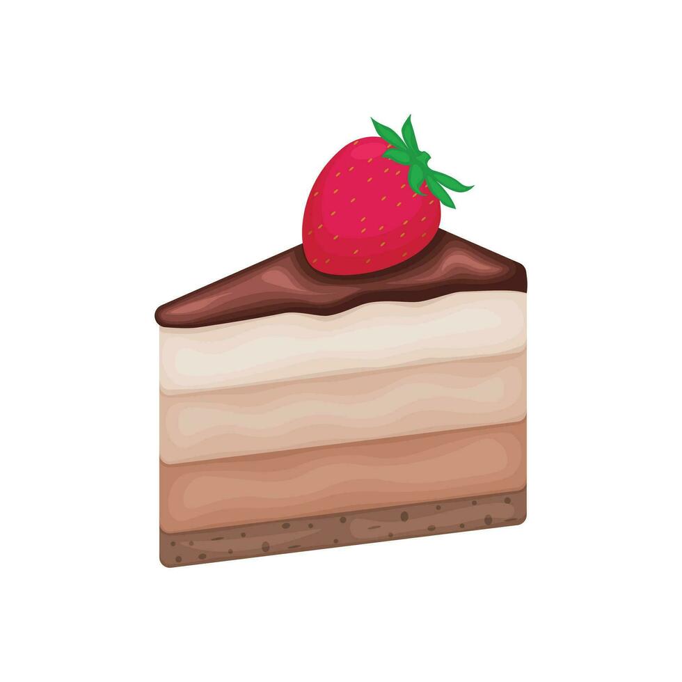 Cake. Chocolate cake with strawberries. Strawberry-chocolate cake. Sweet dessert. Vector illustration isolated on a white background