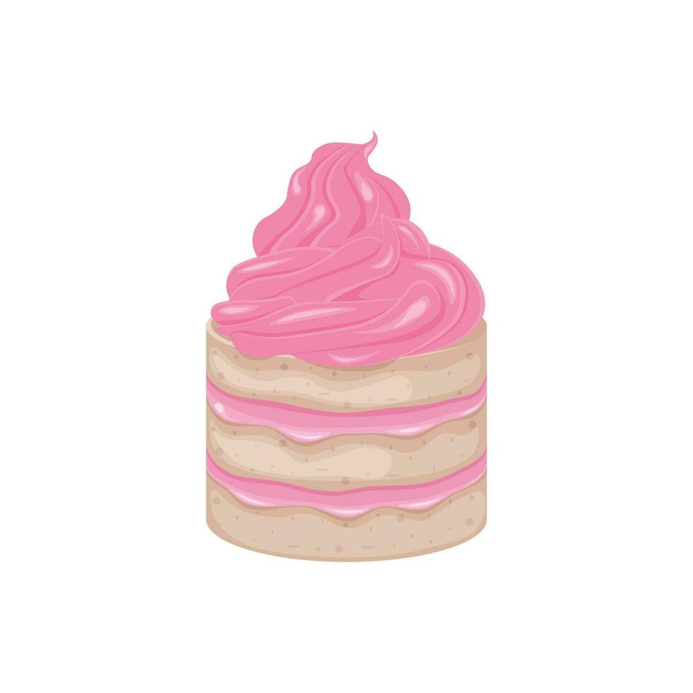 Cupcake. Sponge cake with pink cream. Muffins with cream. Sweet dessert. Sponge cake. Vector illustration isolated on a white background