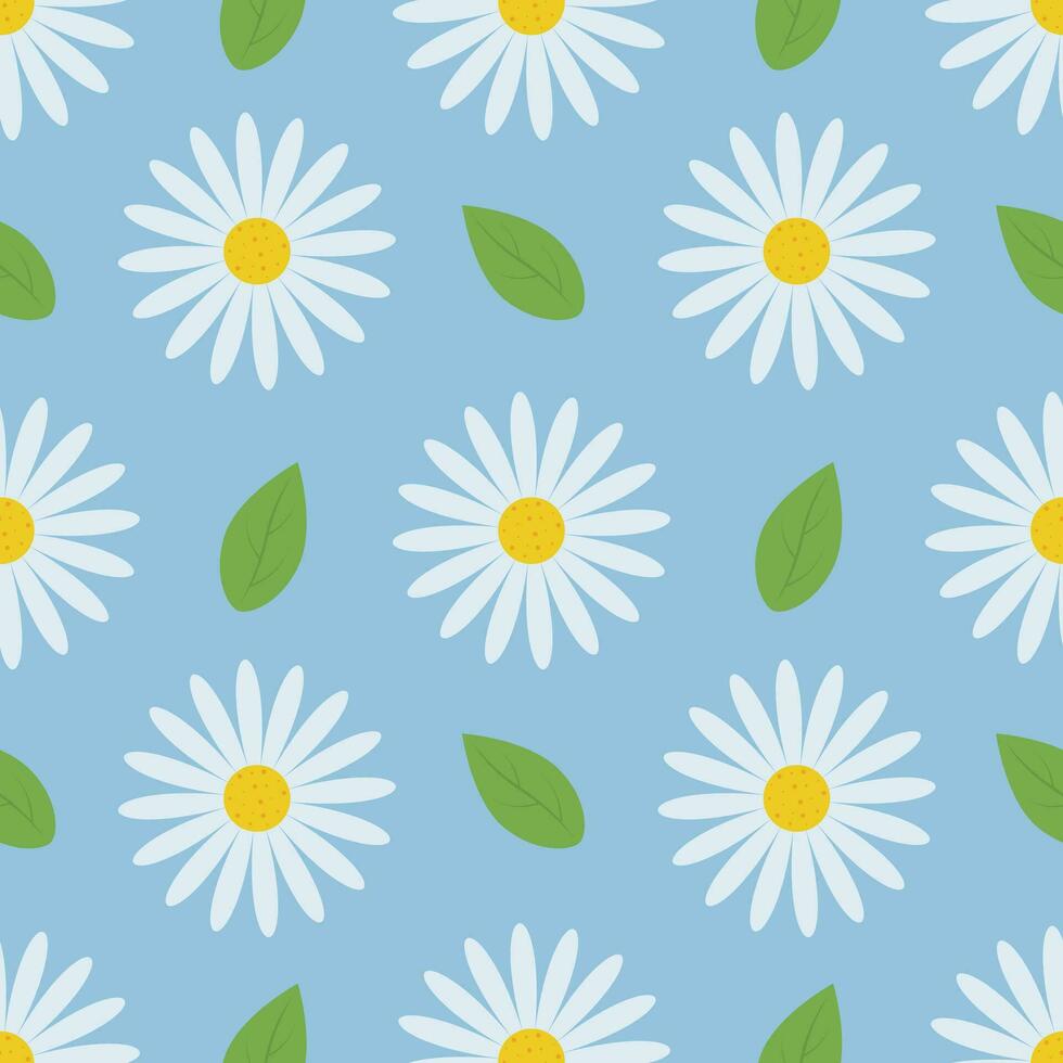 Chamomile flowers pattern. Seamless pattern with the image of chamomile and green leaves. Floral pattern for print and gift wrapping vector