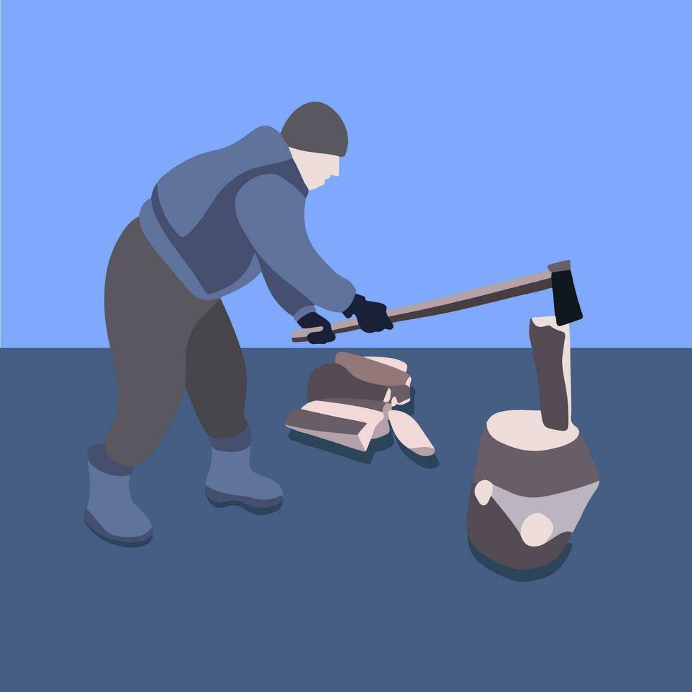 Vector isolated illustration of a man chopping wood.