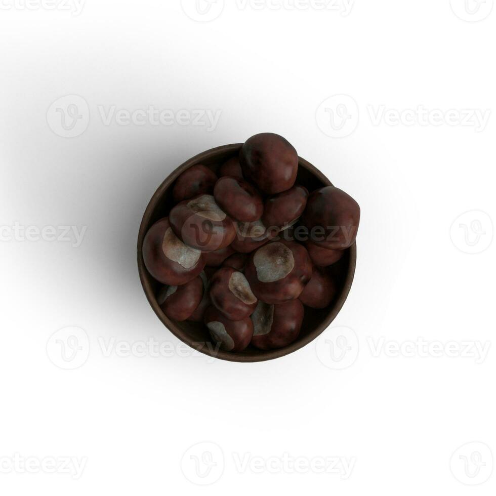 Bowl of Chesnut isolated on white background transparent image photo