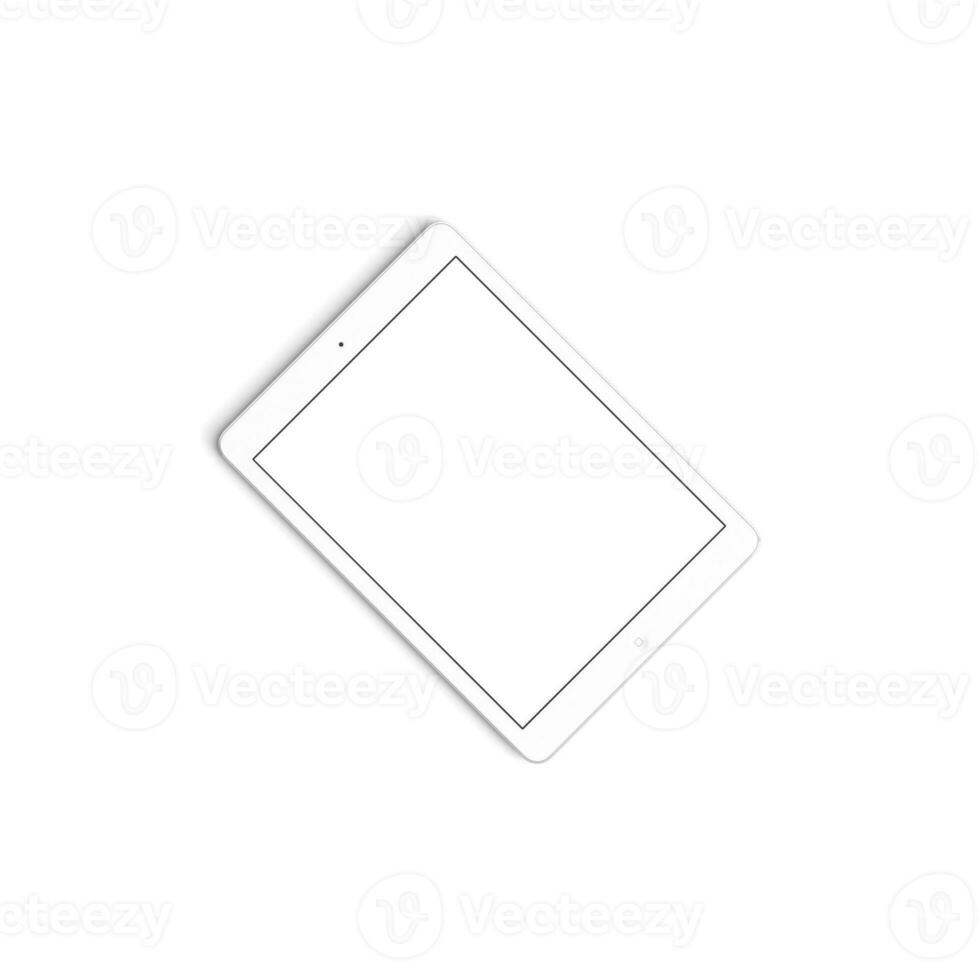 Tablet empty display with blank screen isolated on background for ads rotated photo