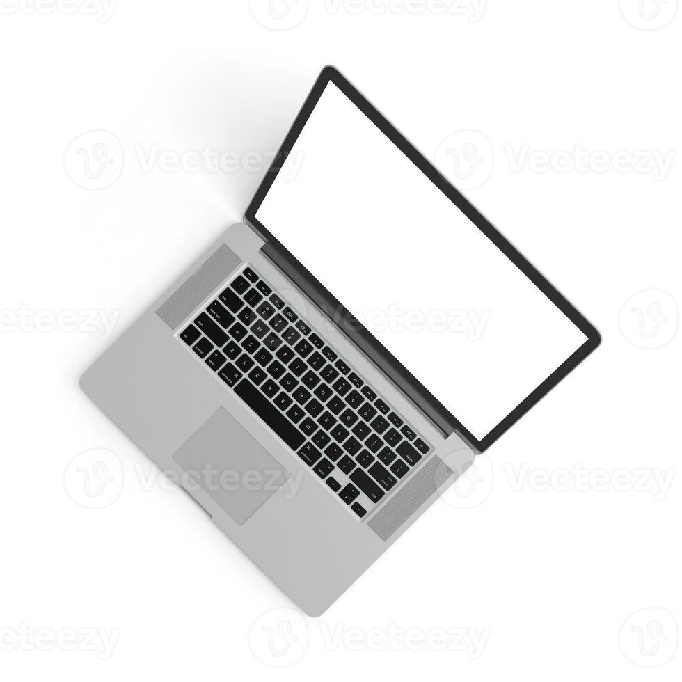 Laptop open display with blank screen isolated on white background for ads top view left white photo