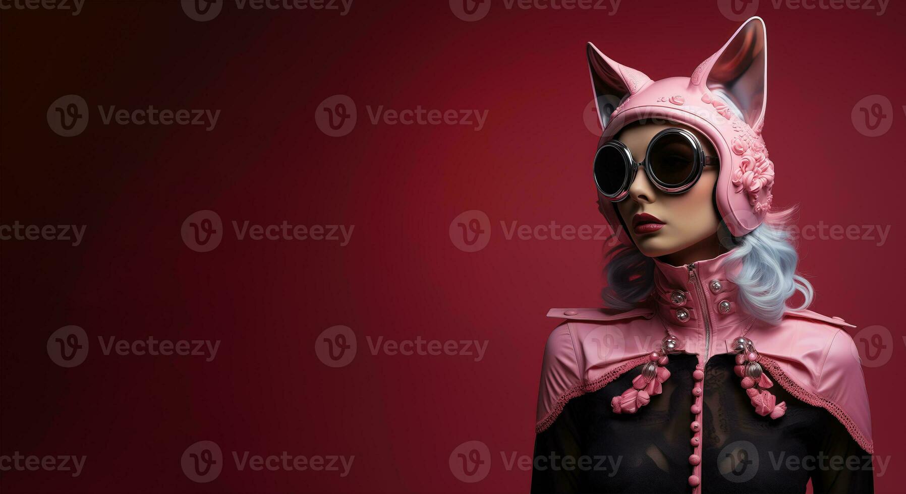 AI generated Beautiful sexy young girl in pink black costume, cat women. photo