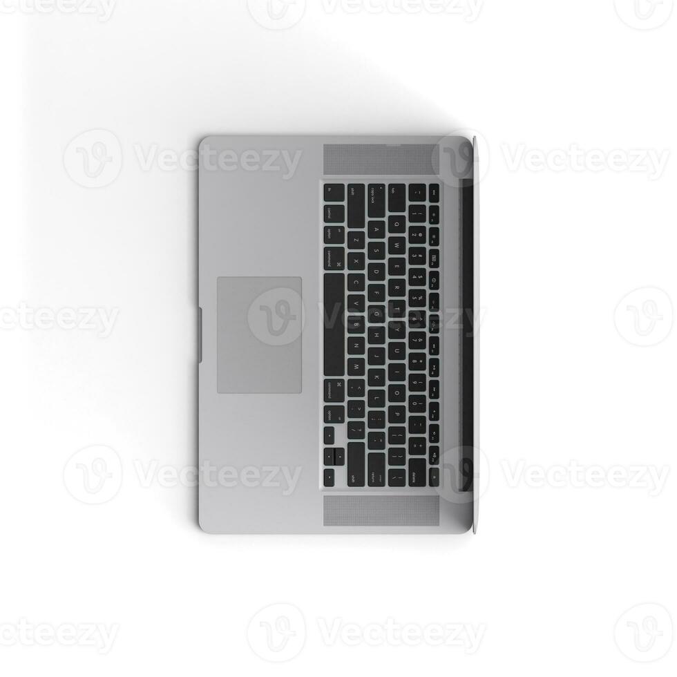 Laptop opened display with blank screen isolated on white background for ads top view image left side photo