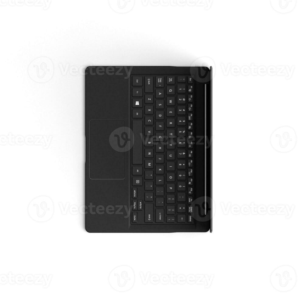 Laptop empty display with blank screen isolated on white background for ads rotated photo