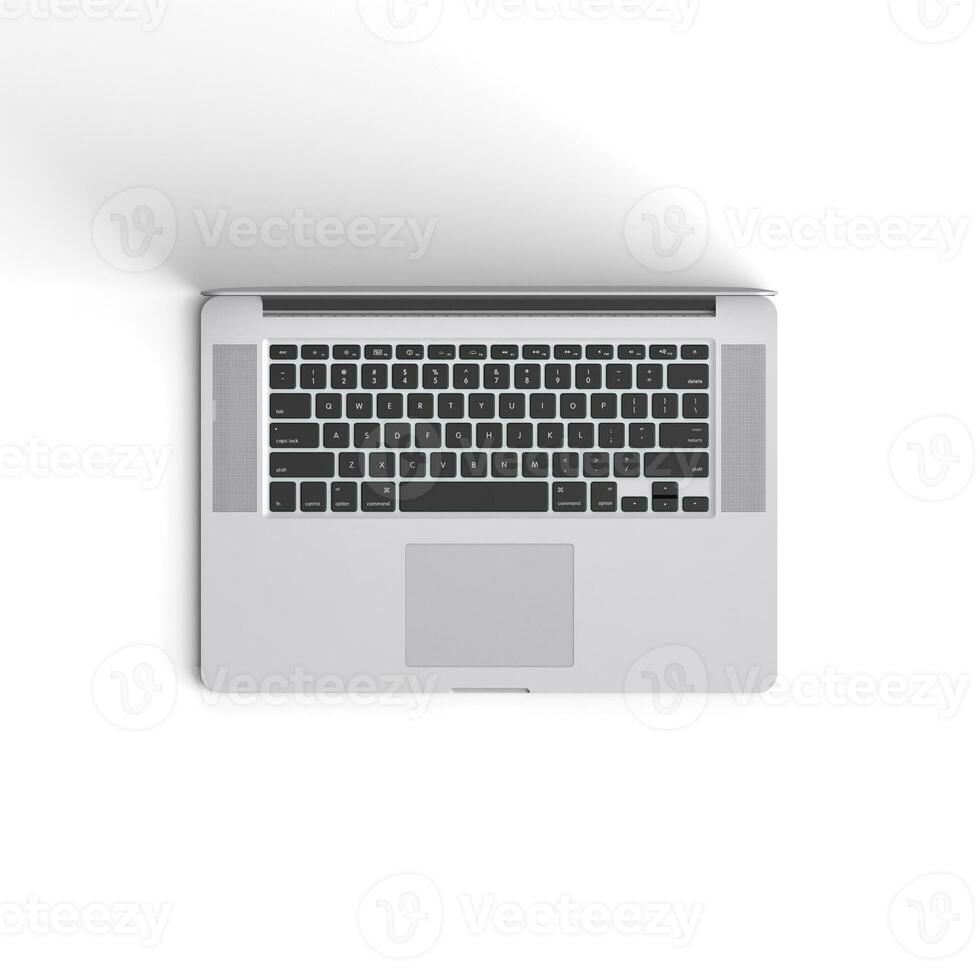 Laptop opened display with blank screen isolated on white background for ads top view image photo