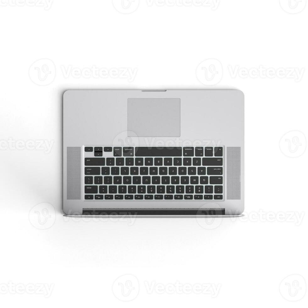 Laptop closed display with blank screen isolated on white background for ads top view upside photo
